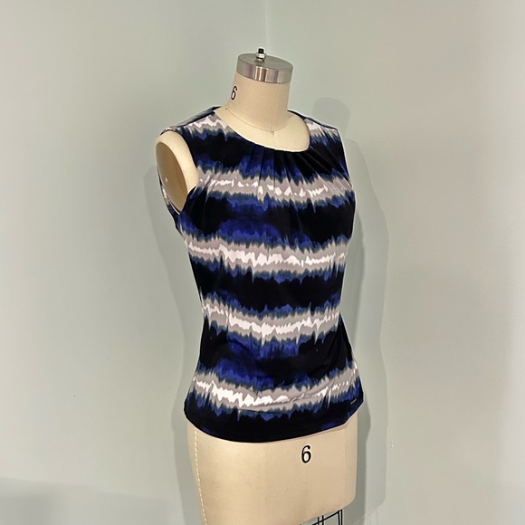 Calvin Klein Tops - Calvin Klein Blue Grey Tie Dye Stripe Pleat Neck Sleeveless Blouse Tank in XS